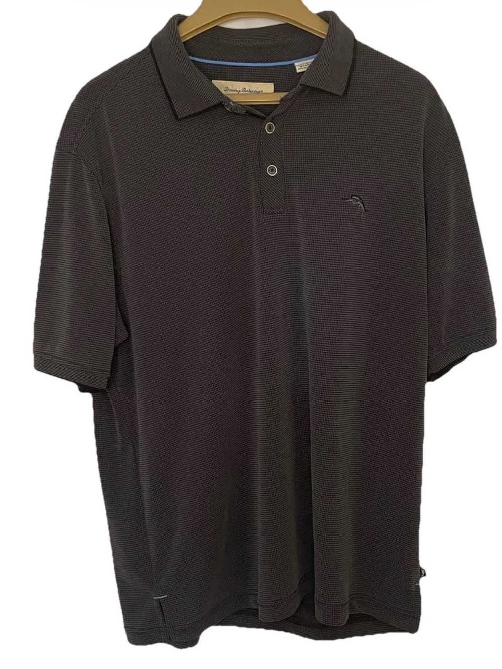 Tommy Bahama Short Sleeve Shirt-Men's Large-Dark Gray-Textured Modal Blend Polo - Picture 5 of 16